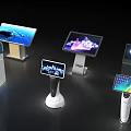 Modern Interactive Touchscreen Kiosks With Various Stands Different Designs And Digital Displays
