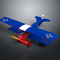 Vintage Blue Biplane Model with Red Wheels Yellow Propeller for Space and Aviation Enthusiasts