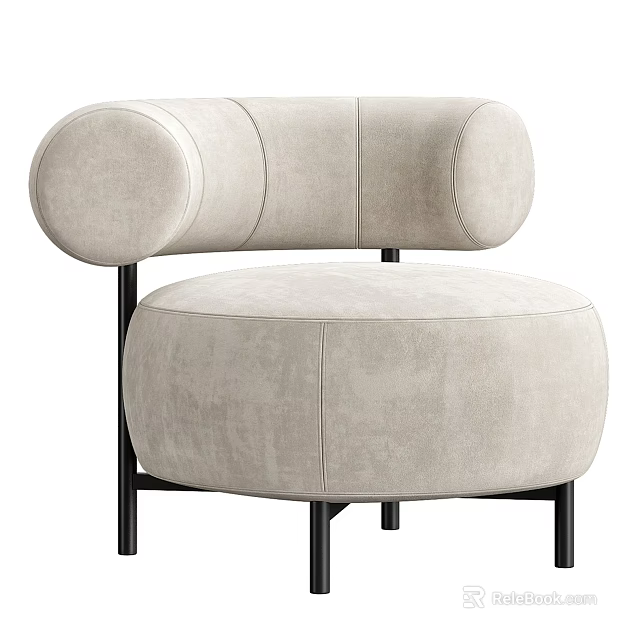 Beige Single Sofa With Round Arms Upholstered In Velvet And Black Metal Legs 3d model 