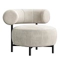 Beige Single Sofa With Round Arms Upholstered In Velvet And Black Metal Legs