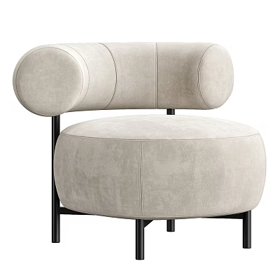 Beige Single Sofa With Round Arms Upholstered In Velvet And Black Metal Legs 3d model