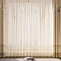 Beige Floor Length Curtains With Sheer Layers And Floral Embroidery For Soft Light Decor