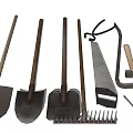 Essential Hardware Tools Collection Including Shovels Rake Hammer Pliers And Screwdrivers 3d model