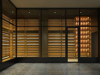 Modern Wine Cellar Interior Design With Wooden Racks And Neatly Arranged Bottles 3d model