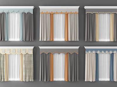 Stylish Layered Curtains With Valance Design And Various Linen Tones For Modern Home Decor 3d model