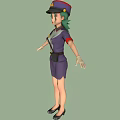 Anime 3D Character Model With Purple Uniform Green Hair Hat Yellow Badge And Red Cuffs