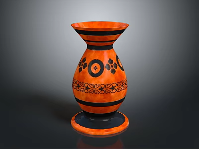 Orange and Black Decorative Vase With Floral Circular Patterns For Home Decor 3d model