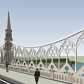Gothic Style Bridge Featuring Spired Towers And Ornate Arched Structure Over Water