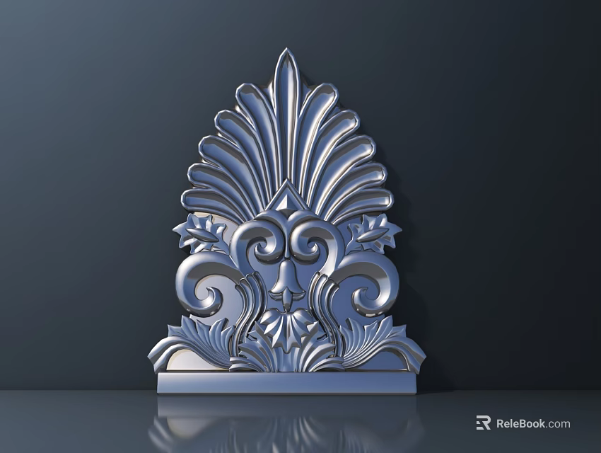 Road Infrastructure Decorative Silver Metal Carving with Intricate Leaf Scroll Patterns and Symmetrical Fan Shape 3d model 