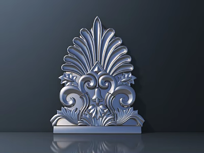 Road Infrastructure Decorative Silver Metal Carving with Intricate Leaf Scroll Patterns and Symmetrical Fan Shape 3d model