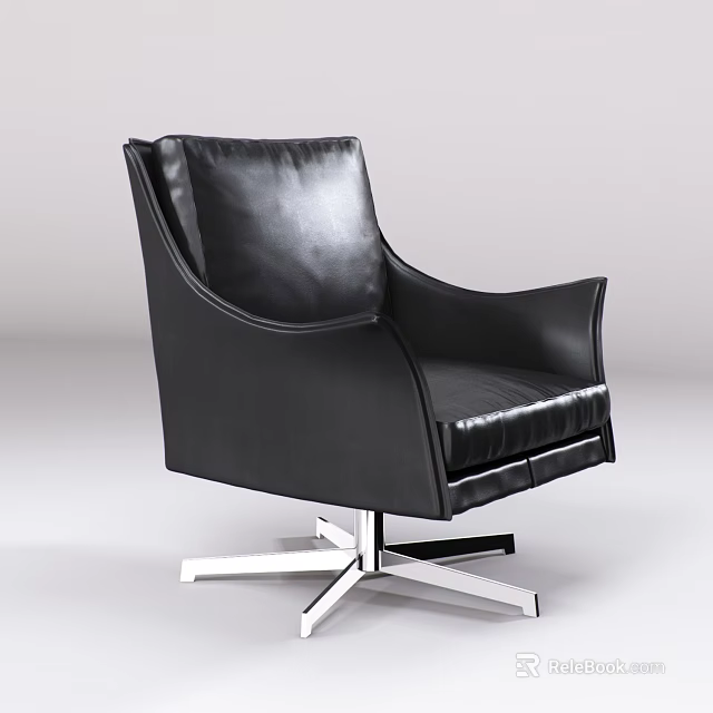 Modern Black Leather Accent Chair With Contemporary Design And Sturdy Metal Base 3d model 
