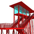 Red Architectural Observation Structure With Staircase Railings And Glass Enclosed Platform 3d model