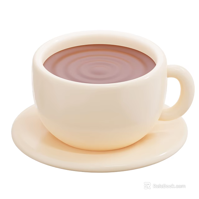 Smooth Creamy Hot Chocolate in White Ceramic Cup with Matching Saucer 3d model 