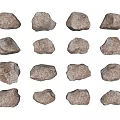 Natural Stone and Wood Pieces Arranged in Four Rows on White Background