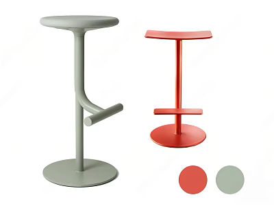 Modern Red and Gray Bar Stools with Sleek Design for Kitchen and Bar Areas 3d model