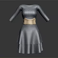 Stylish Blue And White Polka Dot Dress With Three Quarter Sleeves Beige Belt And Layered Skirt