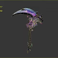 Fantasy Scythe Weapon With Blue Purple Glowing Effects And Ornate Handle Design