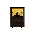 Traditional Wooden Carved Buddhist Shrine Cabinet with Buddha Statue Vases Incense Burners