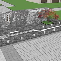 Natural Scenic Feature Wall Design With Stone Texture Trees And Green Lawn