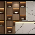 Modern Hospital Outpatient Clinic Interior With Marble Wall Wooden Shelves Reception Desk And Seats