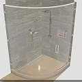 Modern Glass Shower Enclosure With Gray Stone Tile Walls And Brass Fixtures