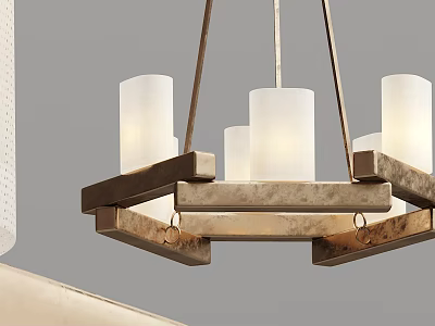 Modern Chandelier With Brass Metal Frame And Cylindrical White Glass Shades 3d model