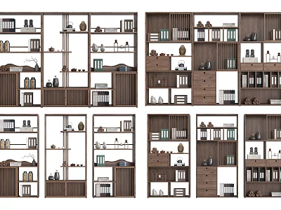 Modern Wooden Bookcase With Multiple Shelves Books And Decorative Storage Items 3d model
