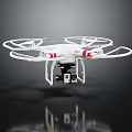 White Smart Drone with Four Propellers and Mounted Camera for Aerial Photography