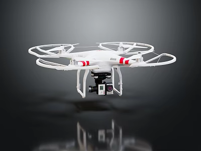 White Smart Drone with Four Propellers and Mounted Camera for Aerial Photography 3d model