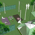 Garden Landscape Featuring Tent Trees Lawn and Outdoor Leisure Area with Lighting