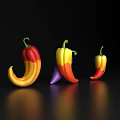 Vibrant Colorful Chili Peppers In Various Hues On Black Background With Reflections
