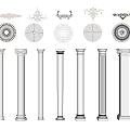 European style Roman column Roman column combination carved lamp panel corner flower 3d model