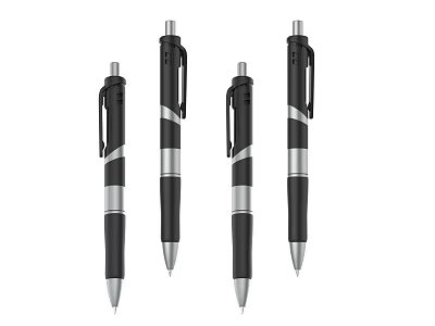 Black and Silver Retractable Pens with Sleek Design and Clip for Office Use 3d model