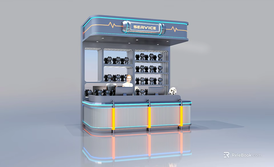 Modern Service Reception Desk With LED Lighting And Display Shelves For Customer Service 3d model 