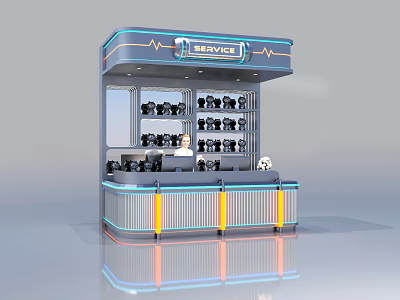Modern Service Reception Desk With LED Lighting And Display Shelves For Customer Service 3d model