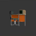 Orange And Beige Writing Desk With Green Office Chair Vintage Computer And Books