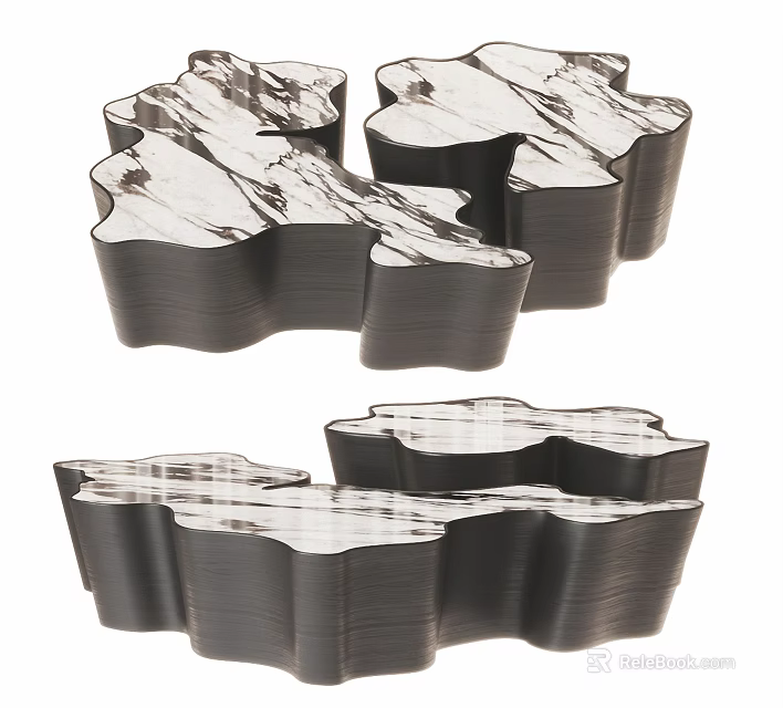 Modern Irregular Shaped Coffee Table With Marble Surface And Modular Design 3d model