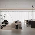 Modern Living Dining Room Interior With Sofa Dining Table Chairs Blinds And Pendant Lighting