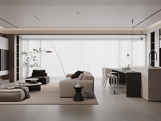 Modern Minimalist Restaurant Sofa Coffee Table Combination Nakajima Table and Chair Combination Sofa Background Wall Large Horizontal Hall Guest Restaurant Curtain Dream Curtain 3d model