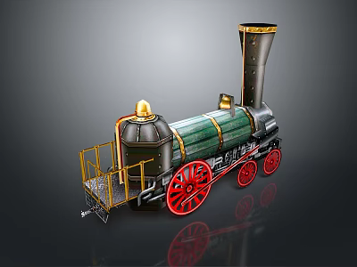 Vintage Model Train Design With Green Body Black Smoke Stack Red Wheels And Gold Accents 3d model