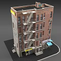 Multi Story Brick Building With External Fire Escape And Ground Floor Shops 3d model