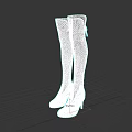 Women's Black Over The Knee High Heel Boots With Metallic Toe Details