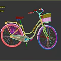Vintage Yellow Bicycle With Red Seat Brown Basket And White Spokes