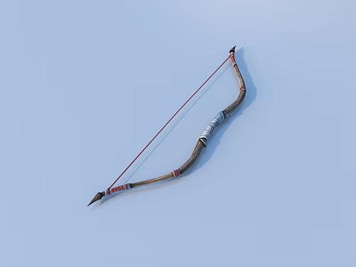 Handmade Wooden Bow With Red String And Wrapped Handle Details 3d model