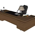 Wooden Office Desk with Table Lamp Telephone Pen Holder and Black Chair