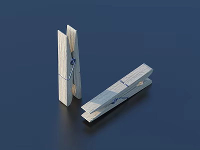 Two Wooden Clothespins With Blue Strings Useful Household Items For Daily Use 3d model