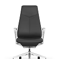 Ergonomic Black Leather Office Chair with Silver Metal Armrests and Adjustable Base