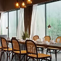 Rustic Café Interior With Wooden Striped Ceiling Stone Wall COFFEE Sign Pendant Lights And Bookshelves