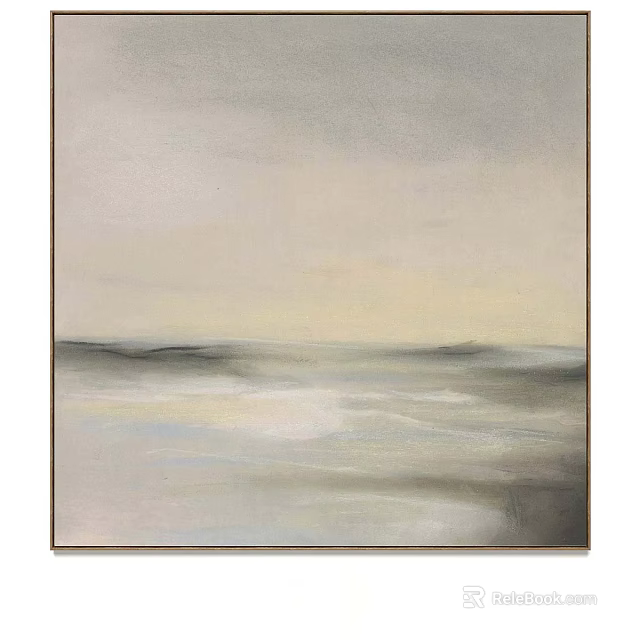 Abstract Painting With Soft Gray Beige Pale Yellow Tones And Horizontal Lines 3d model 