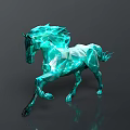 Geometric Turquoise Running Horse Sculpture with Polygonal Design on Dark Background